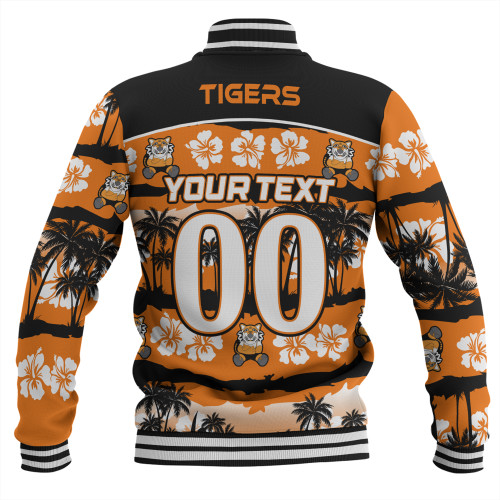 Wests Tigers Baseball Jacket - Tropical Hibiscus and Coconut Trees Wests Tigers Baseball Jacket - Tropical Hibiscus and Coconut Trees