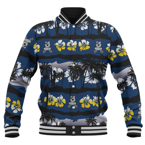 North Queensland Cowboys Baseball Jacket - Tropical Hibiscus and Coconut Trees