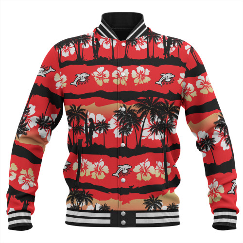 Redcliffe Dolphins Baseball Jacket - Tropical Hibiscus and Coconut Trees