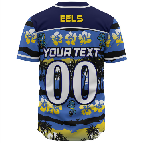 Parramatta Eels Sport Baseball Shirt - Tropical Hibiscus and Coconut Trees Parramatta Eels Sport Baseball Shirt - Tropical Hibiscus and Coconut Trees