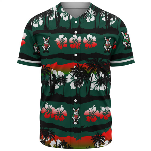 South Sydney Rabbitohs Baseball Shirt - Tropical Hibiscus and Coconut Trees