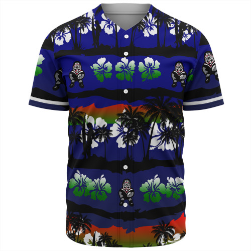 New Zealand Warriors Sport Baseball Shirt - Tropical Hibiscus and Coconut Trees