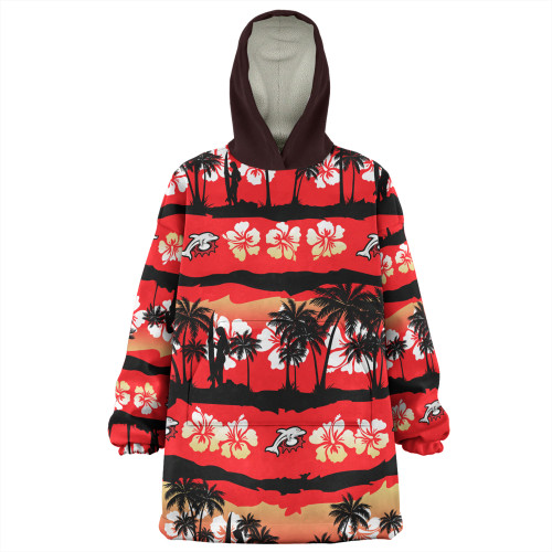 Redcliffe Dolphins Snug Hoodie - Tropical Hibiscus and Coconut Trees