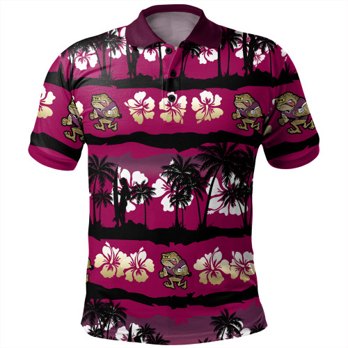 Queensland Sport Polo Shirt - Tropical Hibiscus and Coconut Trees