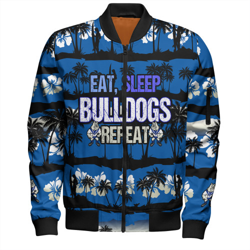 Canterbury-Bankstown Bulldogs Bomber Jacket - Eat Sleep Repeat With Tropical Patterns