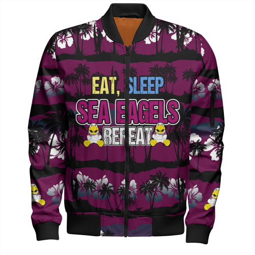 Manly Warringah Sea Eagles Bomber Jacket - Eat Sleep Repeat With Tropical Patterns