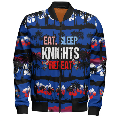 Newcastle Knights Sport Bomber Jacket - Eat Sleep Repeat With Tropical Patterns