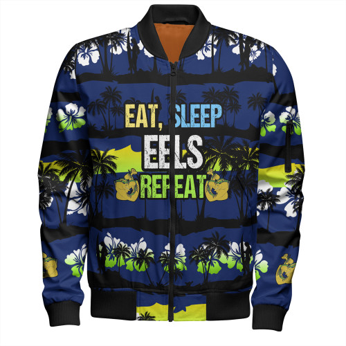 Parramatta Eels Sport Bomber Jacket - Eat Sleep Repeat With Tropical Patterns