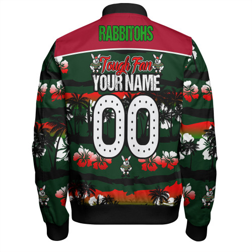 South Sydney Rabbitohs Bomber Jacket - Eat Sleep Repeat With Tropical Patterns South Sydney Rabbitohs Bomber Jacket - Eat Sleep Repeat With Tropical Patterns