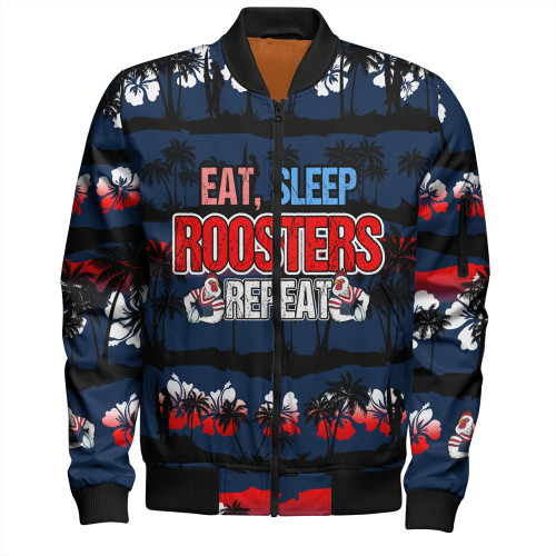 Sydney Roosters Bomber Jacket - Eat Sleep Repeat With Tropical Patterns