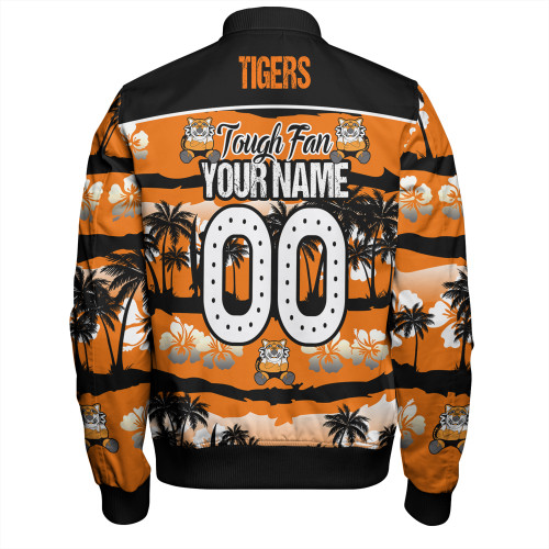 Wests Tigers Bomber Jacket - Eat Sleep Repeat With Tropical Patterns Wests Tigers Bomber Jacket - Eat Sleep Repeat With Tropical Patterns