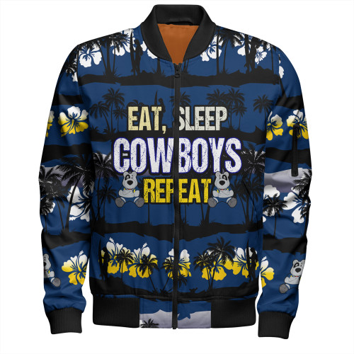 North Queensland Cowboys Bomber Jacket - Eat Sleep Repeat With Tropical Patterns