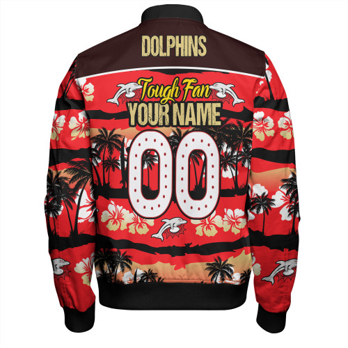 Redcliffe Dolphins Bomber Jacket - Eat Sleep Repeat With Tropical Patterns