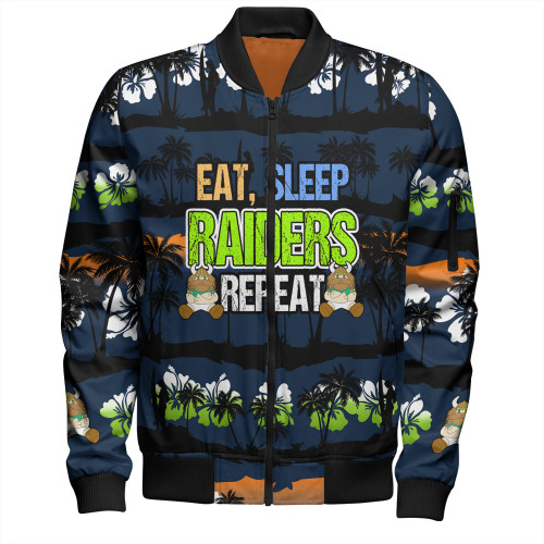 Canberra Raiders Bomber Jacket - Eat Sleep Repeat With Tropical Patterns