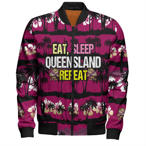 Cane Toads Sport Bomber Jacket - Eat Sleep Repeat With Tropical Patterns