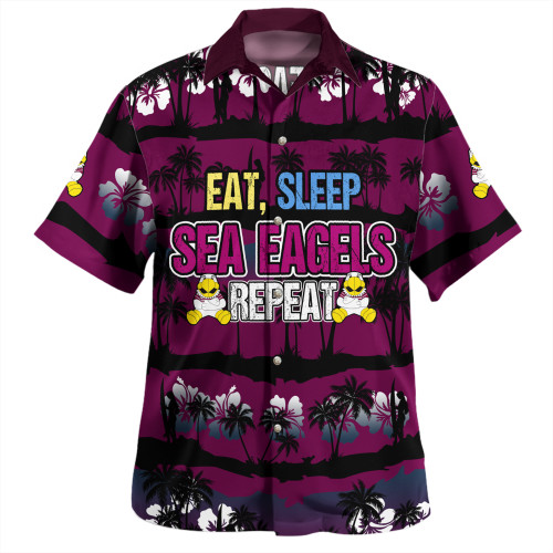 Manly Warringah Sea Eagles Hawaiian Shirt - Eat Sleep Repeat With Tropical Patterns