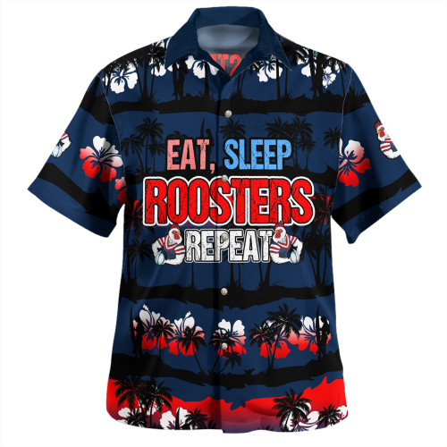 Sydney Roosters Hawaiian Shirt - Eat Sleep Repeat With Tropical Patterns