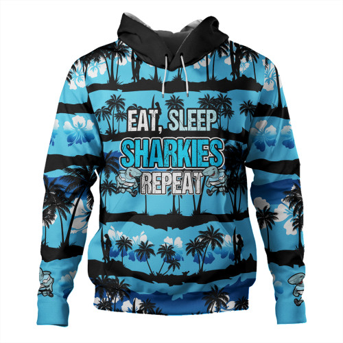 Cronulla-Sutherland Sharks Hoodie - Eat Sleep Repeat With Tropical Patterns