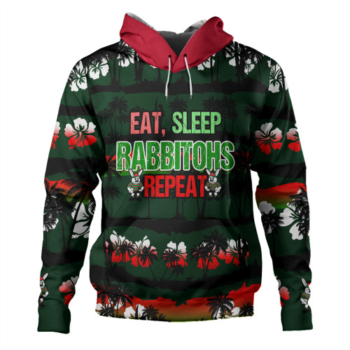 South Sydney Rabbitohs Hoodie - Eat Sleep Repeat With Tropical Patterns