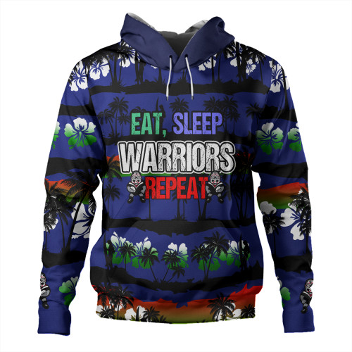 New Zealand Warriors Sport Hoodie - Eat Sleep Repeat With Tropical Patterns