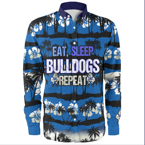 Canterbury-Bankstown Bulldogs Long Sleeve Shirt - Eat Sleep Repeat With Tropical Patterns