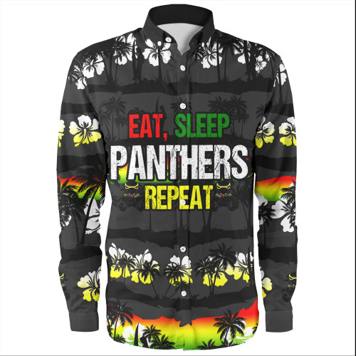 Penrith Panthers Long Sleeve Shirt - Eat Sleep Repeat With Tropical Patterns