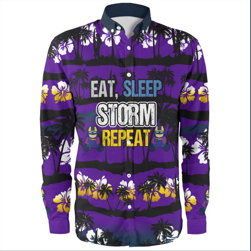 Melbourne Storm Long Sleeve Shirt - Eat Sleep Repeat With Tropical Patterns