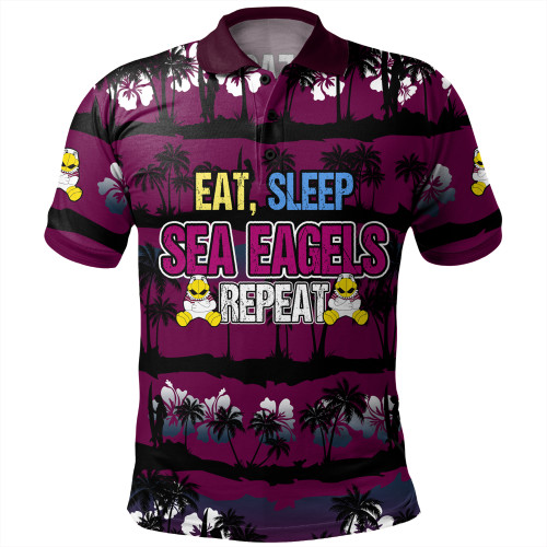 Manly Warringah Sea Eagles Polo Shirt - Eat Sleep Repeat With Tropical Patterns