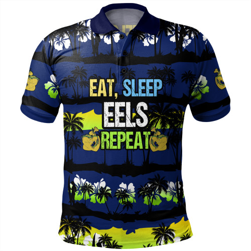 Parramatta Eels Sport Polo Shirt - Eat Sleep Repeat With Tropical Patterns