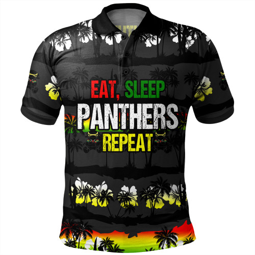 Penrith Panthers Polo Shirt - Eat Sleep Repeat With Tropical Patterns