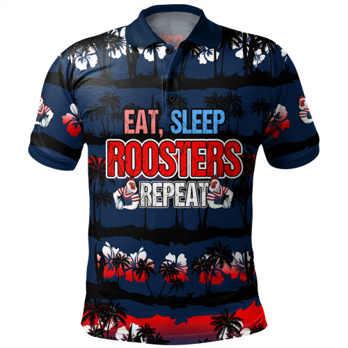 Sydney Roosters Polo Shirt - Eat Sleep Repeat With Tropical Patterns