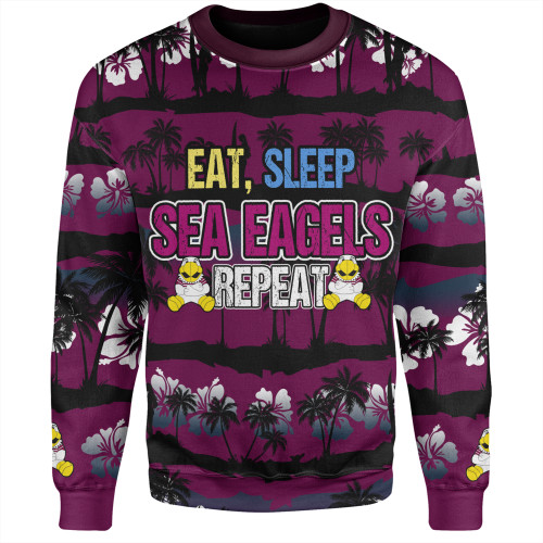 Manly Warringah Sea Eagles Sweatshirt - Eat Sleep Repeat With Tropical Patterns
