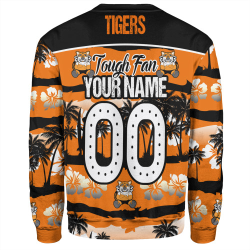 Wests Tigers Sweatshirt - Eat Sleep Repeat With Tropical Patterns Wests Tigers Sweatshirt - Eat Sleep Repeat With Tropical Patterns