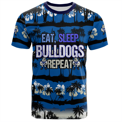 Canterbury-Bankstown Bulldogs T-Shirt - Eat Sleep Repeat With Tropical Patterns
