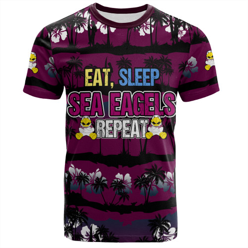 Manly Warringah Sea Eagles T-Shirt - Eat Sleep Repeat With Tropical Patterns