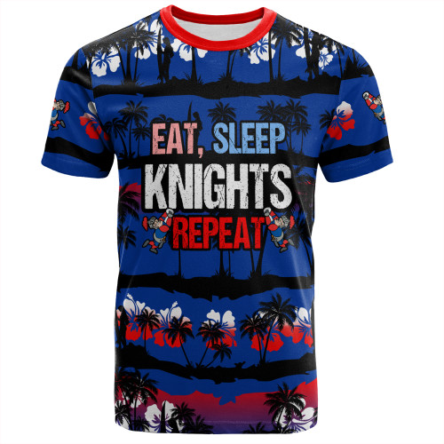 Newcastle Knights Sport T-Shirt - Eat Sleep Repeat With Tropical Patterns