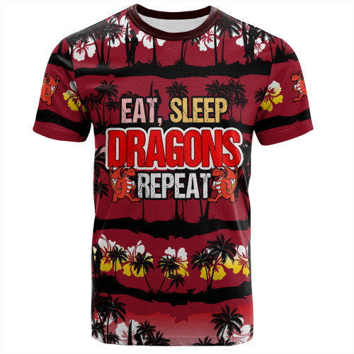 St. George Illawarra Dragons T-Shirt - Eat Sleep Repeat With Tropical Patterns