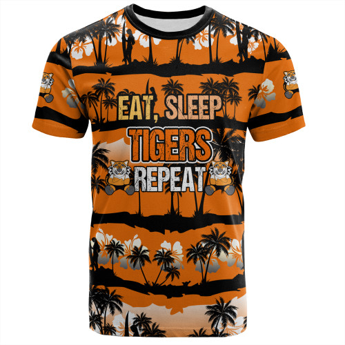 Wests Tigers T-Shirt - Eat Sleep Repeat With Tropical Patterns