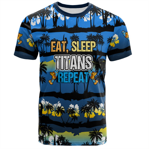 Gold Coast Titans Sport T-Shirt - Eat Sleep Repeat With Tropical Patterns