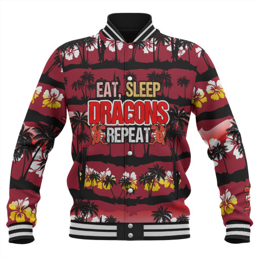 St. George Illawarra Dragons Baseball Jacket - Eat Sleep Repeat With Tropical Patterns