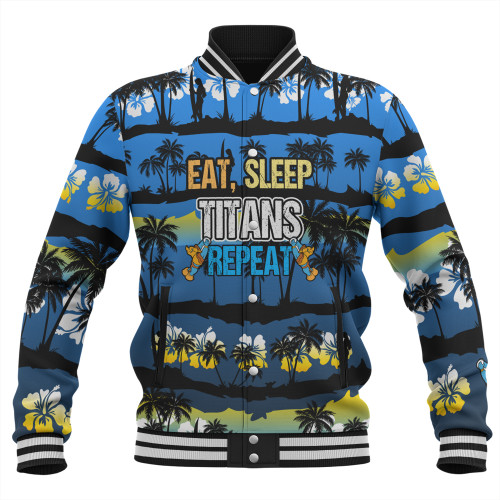 Gold Coast Titans Sport Baseball Jacket - Eat Sleep Repeat With Tropical Patterns