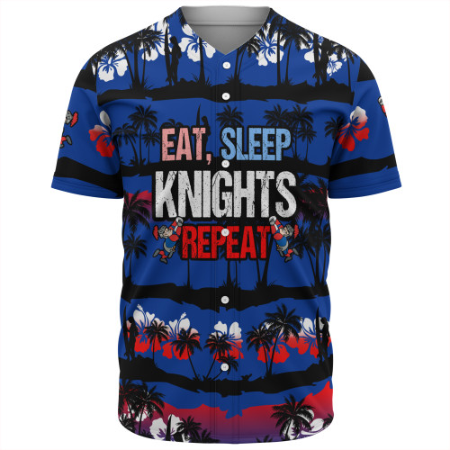Newcastle Knights Sport Baseball Shirt - Eat Sleep Repeat With Tropical Patterns