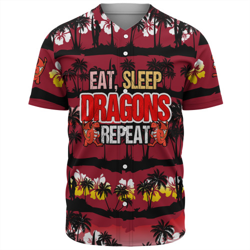 St. George Illawarra Dragons Baseball Shirt - Eat Sleep Repeat With Tropical Patterns