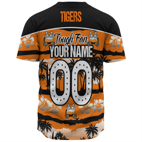 Wests Tigers Baseball Shirt - Eat Sleep Repeat With Tropical Patterns Wests Tigers Baseball Shirt - Eat Sleep Repeat With Tropical Patterns