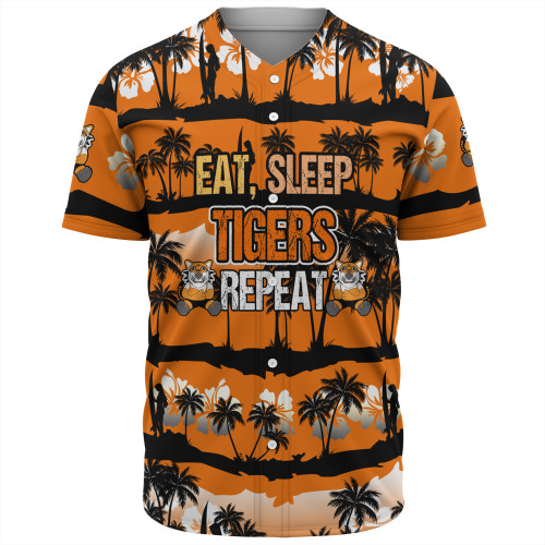 Wests Tigers Baseball Shirt - Eat Sleep Repeat With Tropical Patterns