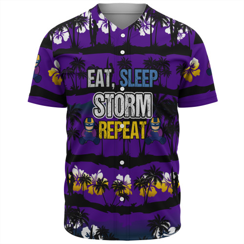 Melbourne Storm Baseball Shirt - Eat Sleep Repeat With Tropical Patterns