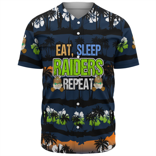 Canberra Raiders Baseball Shirt - Eat Sleep Repeat With Tropical Patterns