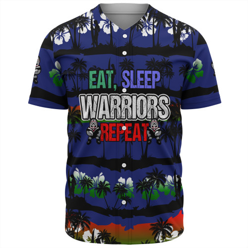 New Zealand Warriors Sport Baseball Shirt - Eat Sleep Repeat With Tropical Patterns