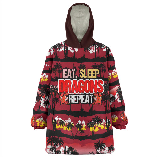 St. George Illawarra Dragons Snug Hoodie - Eat Sleep Repeat With Tropical Patterns