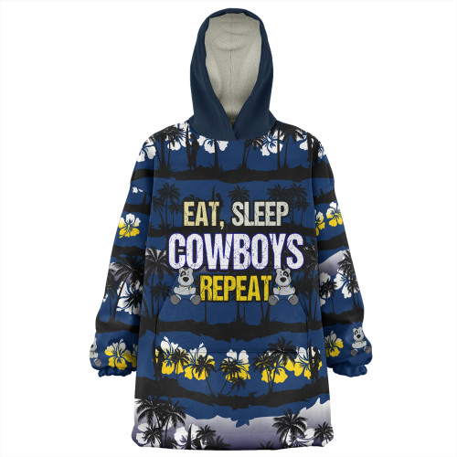 North Queensland Cowboys Snug Hoodie - Eat Sleep Repeat With Tropical Patterns